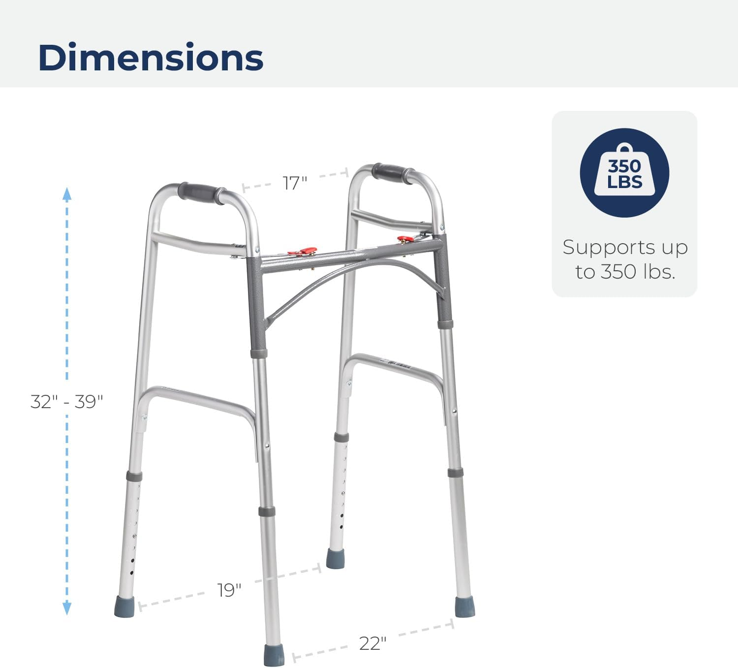 Drive Medical 10200-1 Deluxe Two Button Folding Walker, Silver image number 2