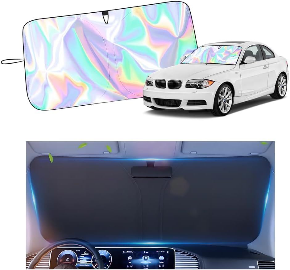 57.09 * 31.5" Windshield Sun Shade Foldable,Upgraded 210T Radium Titanium Silver Car Windshield Cover with Storage Pouch for Automotive Interior Protection,Universal Car Sun Shade image number 6