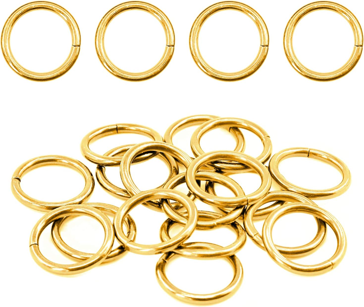 Swpeet 60Pcs Heavy Duty 3/5 Inch - 16Mm Gold Multi-Purpose Metal O Ring Metal Rings for Hardware Bags Ring Hand DIY Accessories Keychains Belts and Dog Leas (Gold, 3/5 Inch)