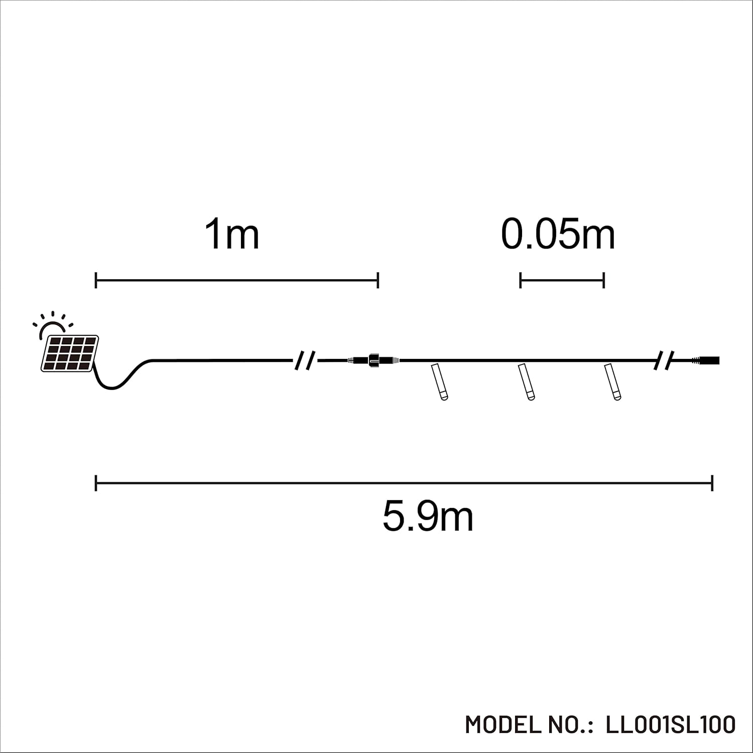 Solar 100 LED Fairy Light Chain Dark Green Cable - 4 Colour Options - White image number 2
