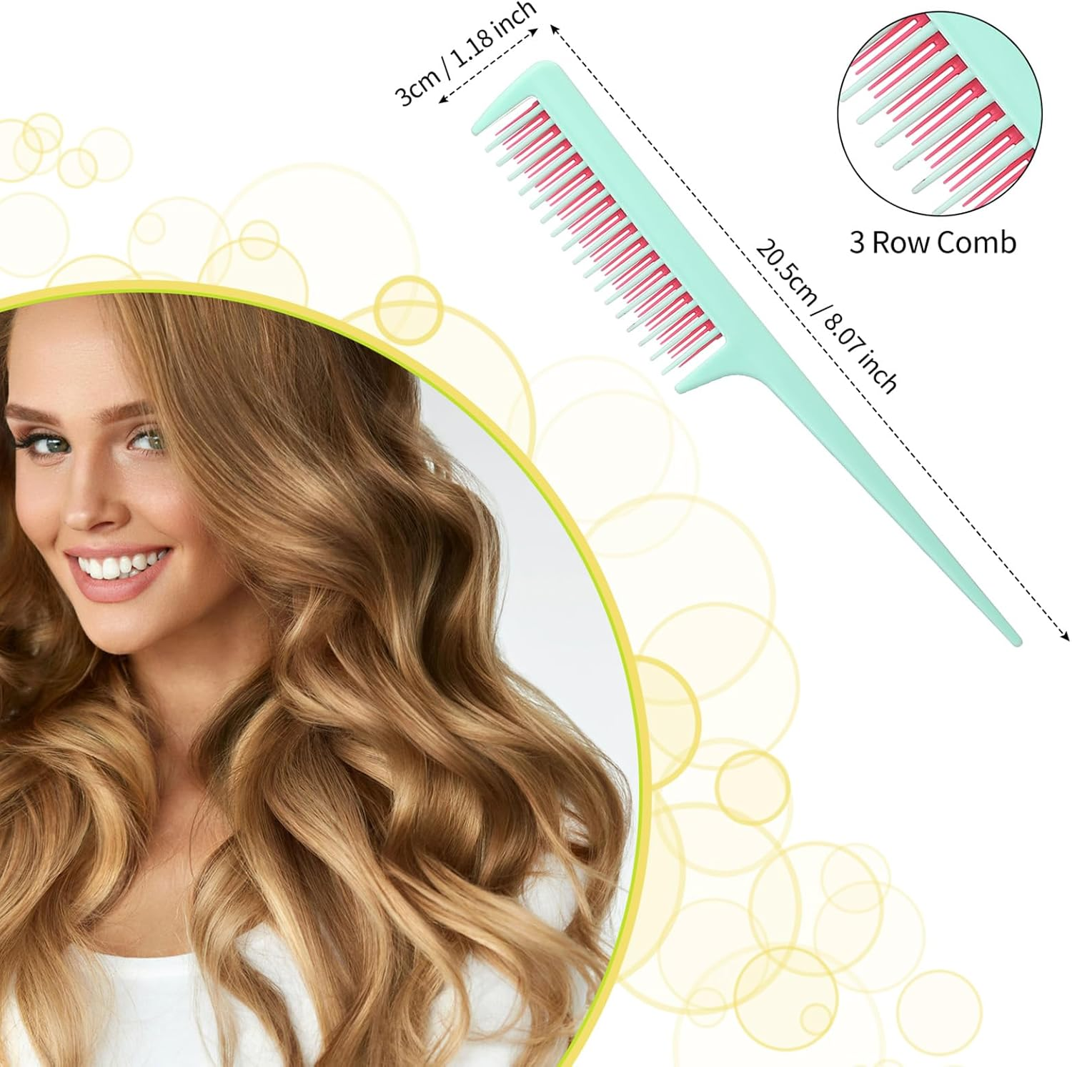 Patelai 3 Pieces Hair Styling Comb Set, Includes Hair Brush Teasing Fluffy Hair Brush, Rat Tail Comb Teasing Comb and Triple Teasing Comb for Women Back Combing Hair(Green) image number 3