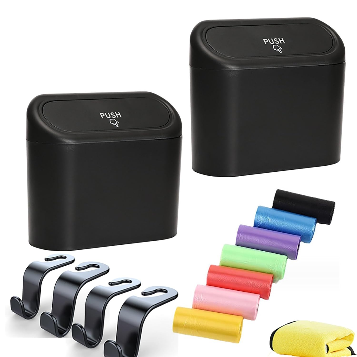 YAKESD 2PACK Car Garbage Can with Lid - Hanging Trash Can for Car, Convenient Mini Vehicle Bin with 10 Roller Bags and 4 Headrest Hooks - Dustbin Garbage Organizer for Home Office Use image number 5