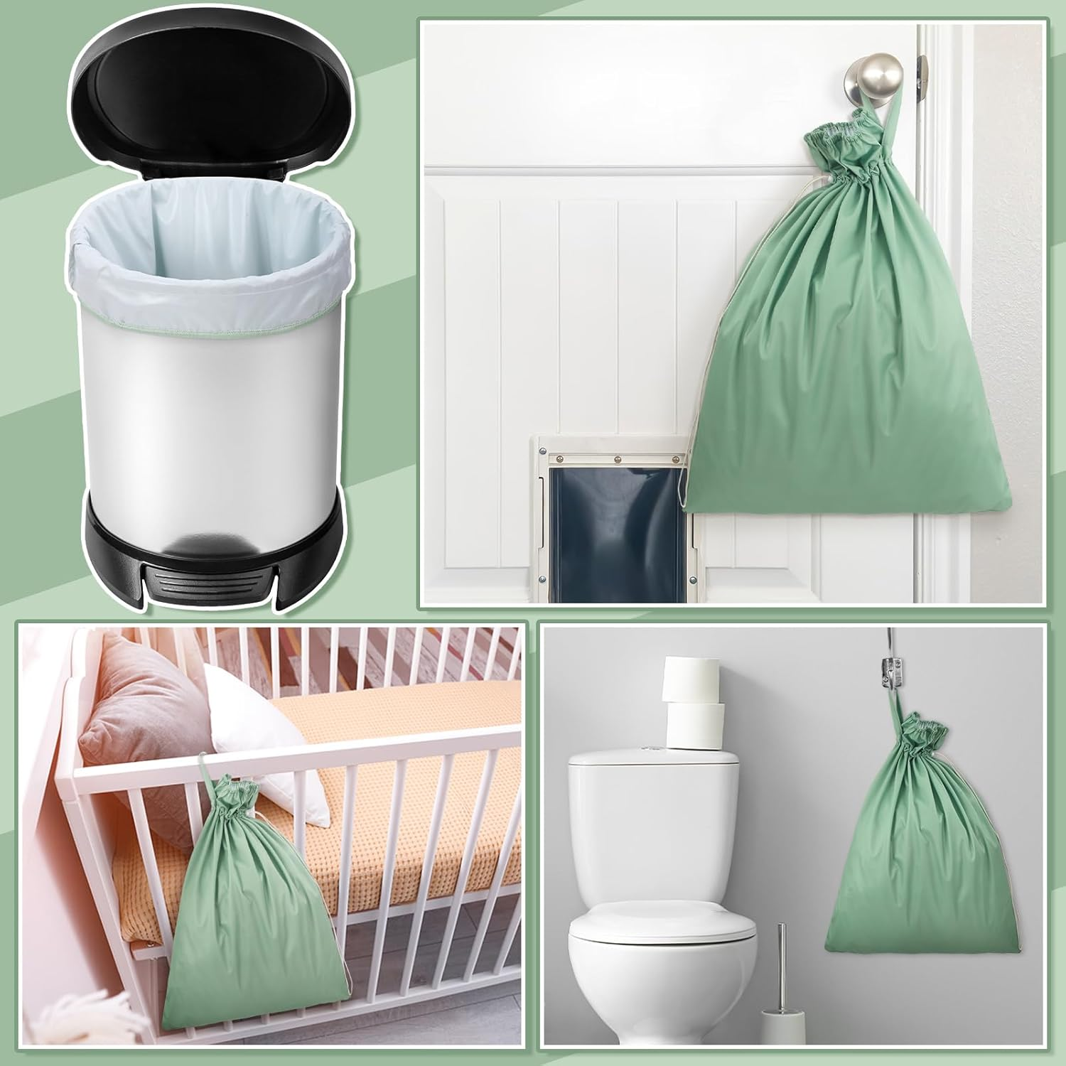 Nuogo 2 Pack Reusable Diaper Pail Liner Bags Hangable Pail Liner with Strap Washable Cloth Diaper Liners Waterproof Cloth Diaper Wet Bag Pail Pouch for Cloth Diaper, Dirty Diapers, Laundry and Garbage image number 5