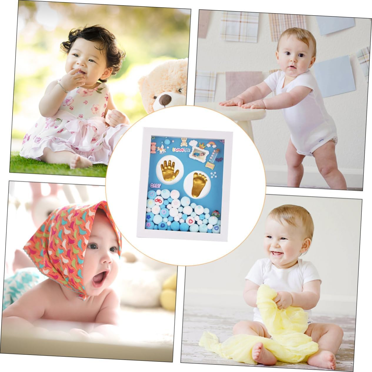 MERRYHAPY 1 Set Newborn Handprint and Footprint Memory Photo Frame Kit Special Milestone Boys Durable Keepsake for Shower and Early Memories for Capturing Precious Moments image number 4