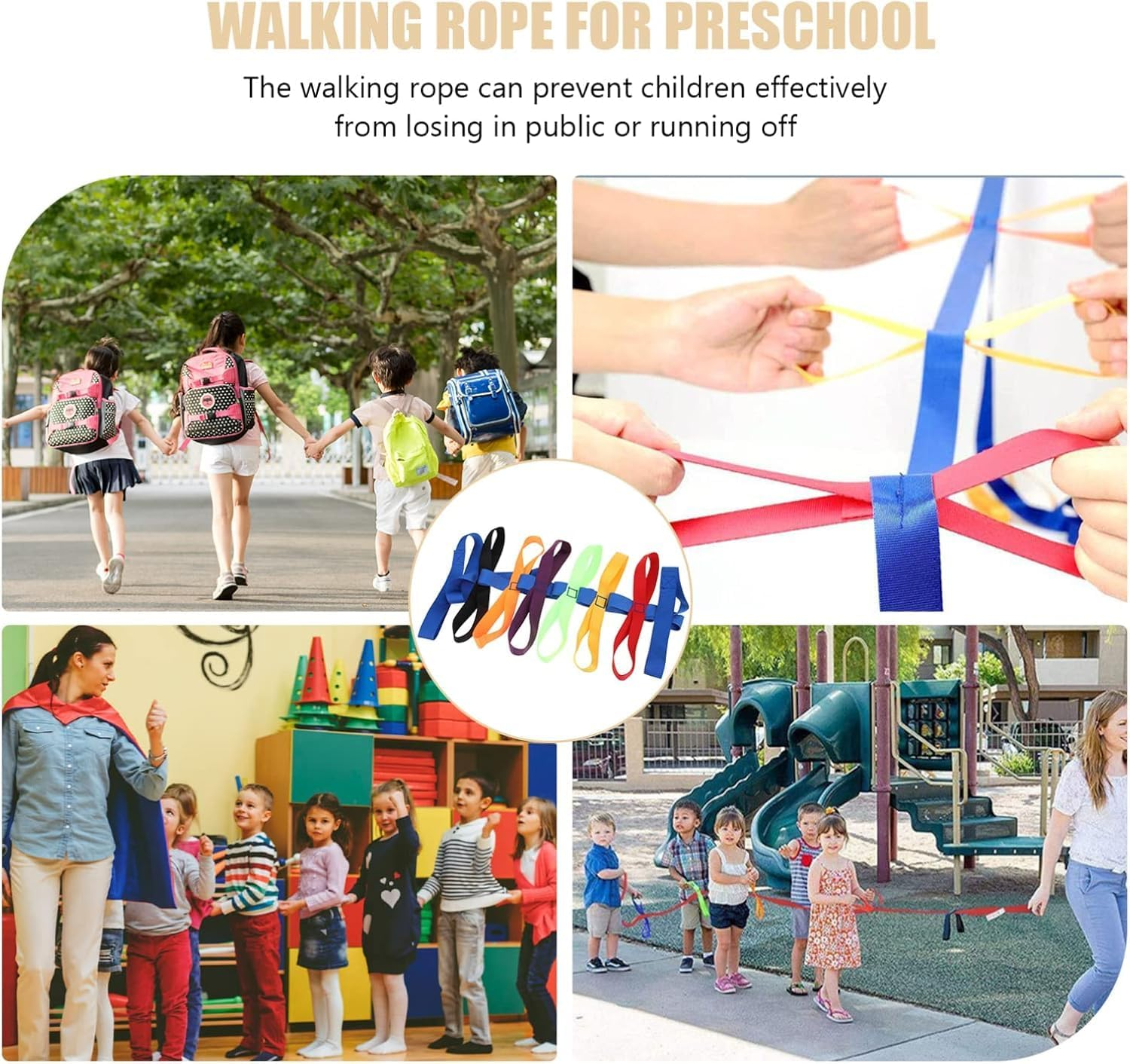 Walking Rope,Children'S Walking Rope,School Security Rope,Public Place Rope,Walking Ropes for Preschool Daycare School Kids Outdoor Colorful Handles,Children Safety Walking Rope with 12 Handles image number 5