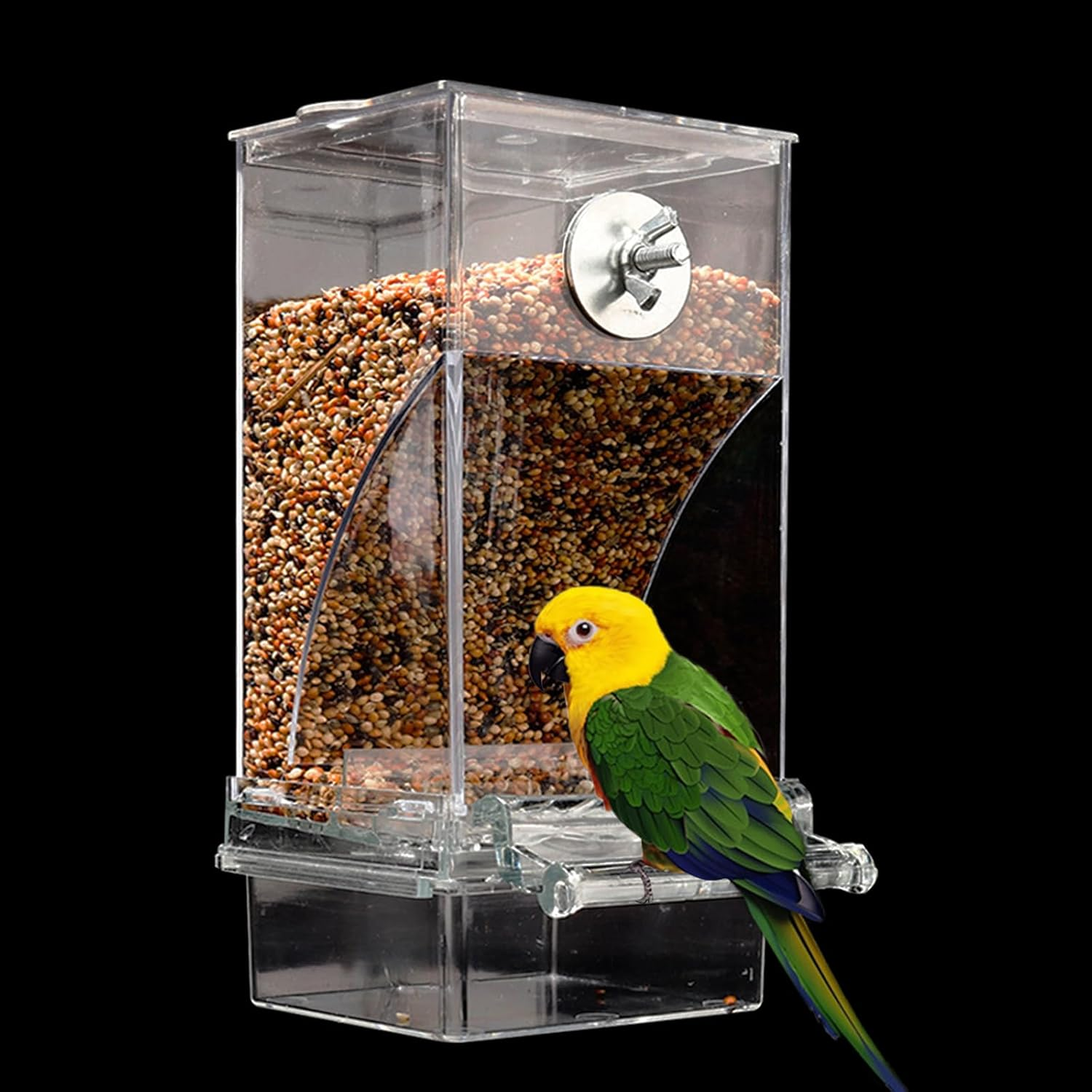Acbbmns 2Pcs No Mess Bird Feeder Automatic Parrot Feeder Acrylic Transparent Seed Food Container Dispenser Cage Accessories for Small Pet Parakeets Lovebirds Budgies Canaries