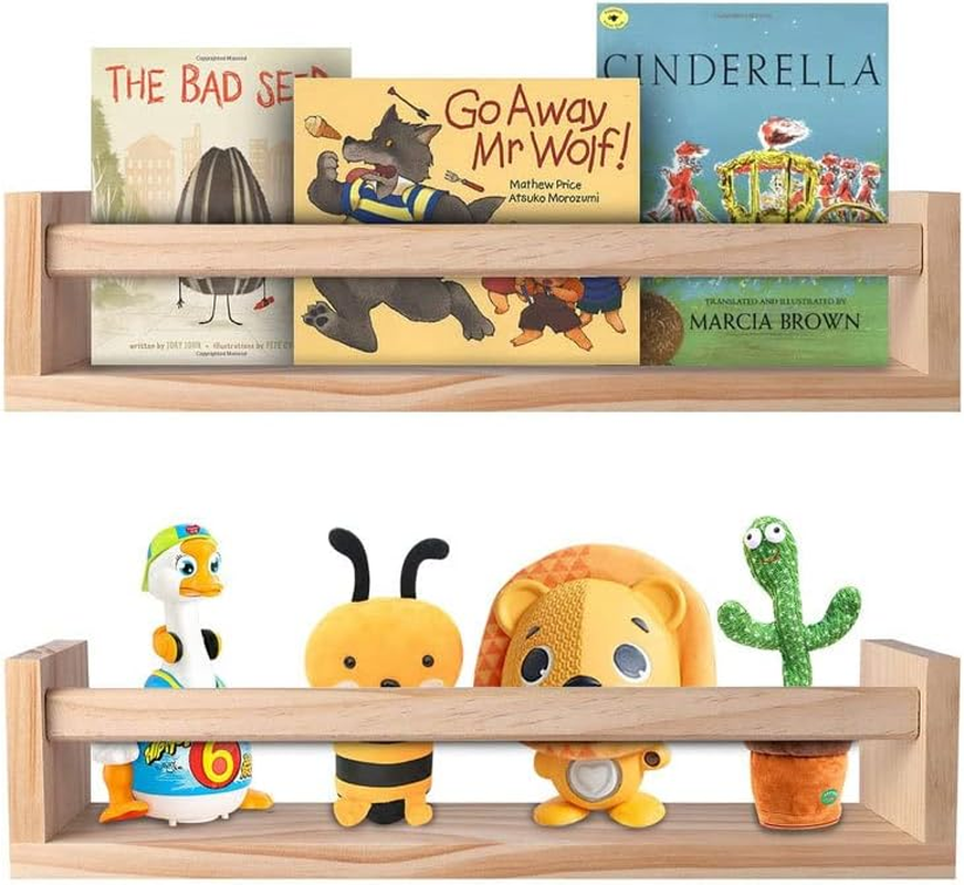 METOY 2Pcs Floating Wall Shelves, Naturel Wood Floating Wall Bookshelf Nursery Bookshelves for Bathroom Decor Kitchen Spice Rack Bookshelf Organizer image number 1