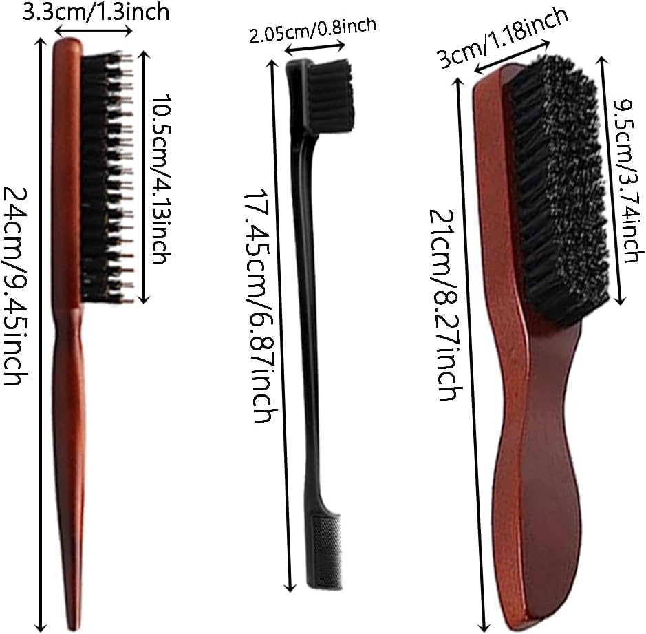 Bristle Hair Brush Set - 3Pcs Boar Bristle Slick Back, Teasing, and Soft round Brush for Hair Styling image number 5
