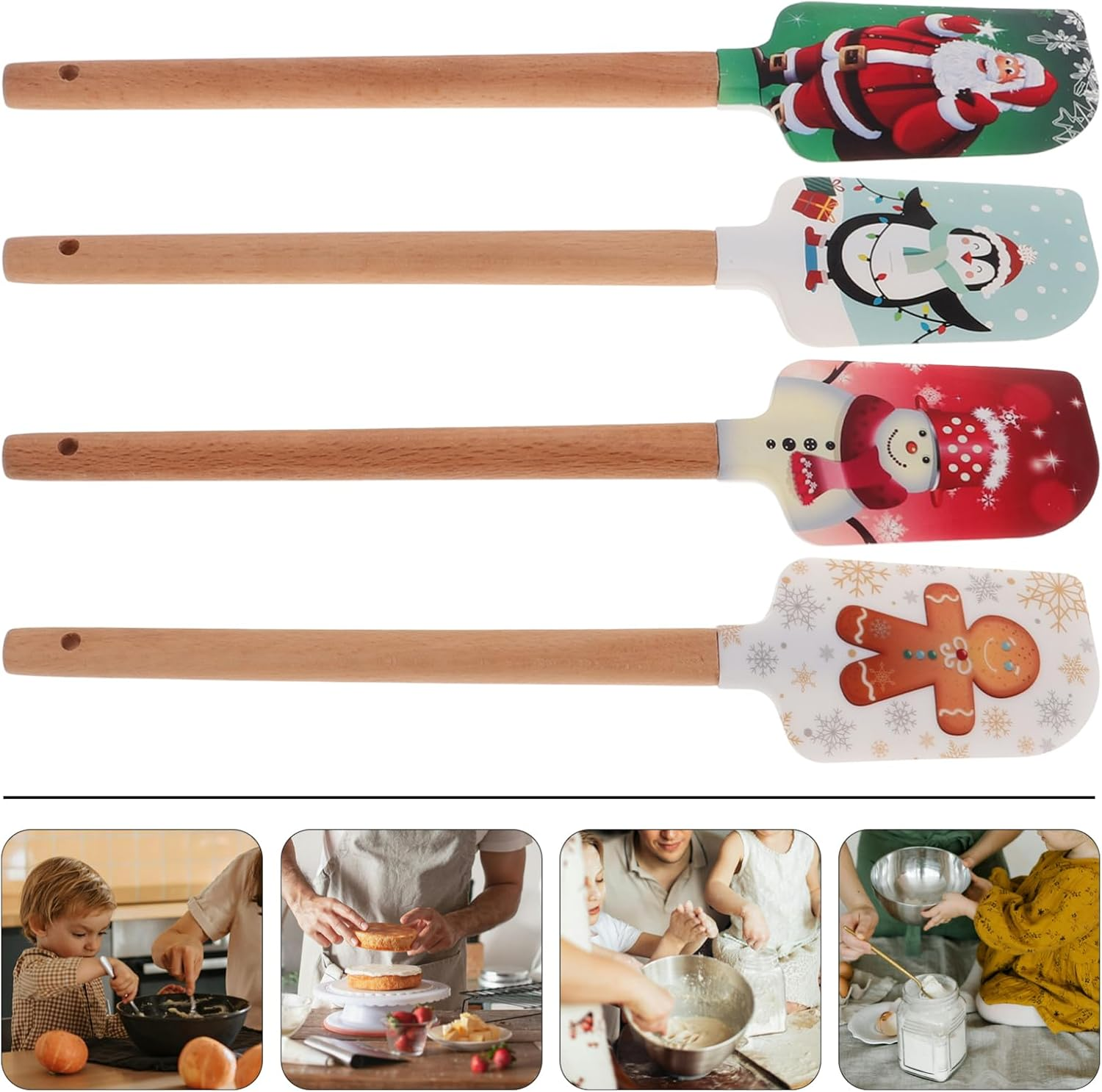 Cabilock 4Pcs Christmas Silicone Spatula Baking Kitchen Utensils for Cake Decorating and Jar Scraping image number 2