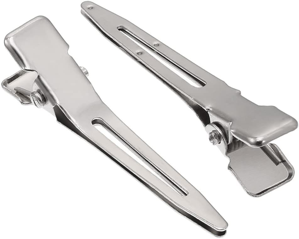 Haobase 50 Pcs 4.5Cm Single Prong Pin Curl Duckbill Clips Silver Section Clips Metal Alligator Clips Hair Pins Clips for Hair Extensions image number 2