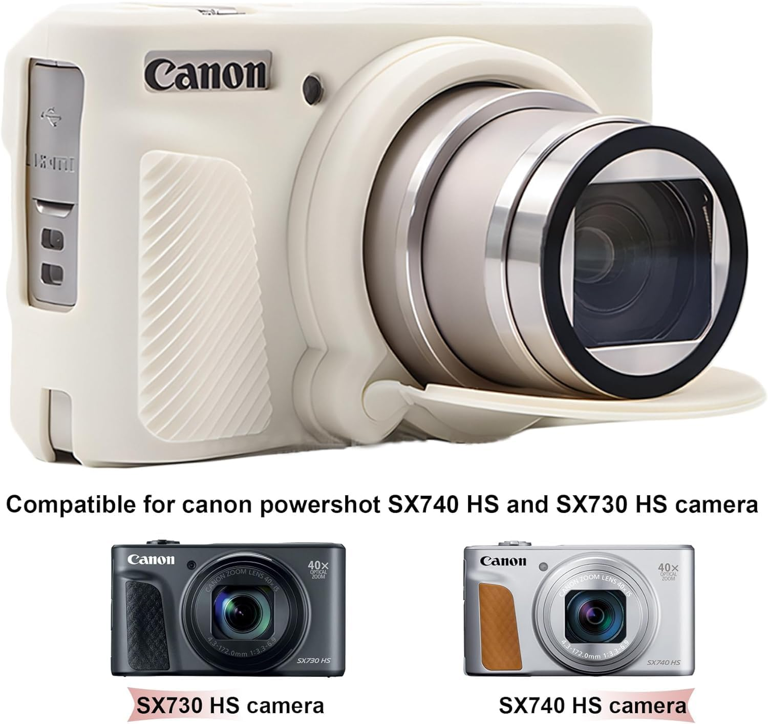 Protective Case for Canon Powershot SX740 SX730, Silicone Digital Camera Case, SX740 Soft Silicone Case Cover Rubber Camera Sleeve with Removable Lens Cover (Mist White) image number 6