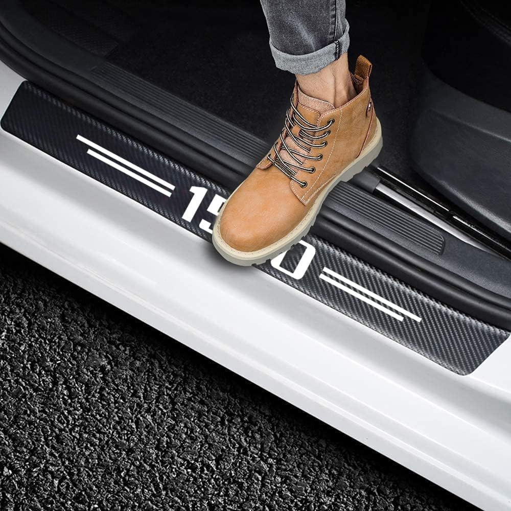 Car Door Sill Protector for Ram 1500 - 4 PCS Anti-Scratch Anti-Collision Carbon Fiber Leather Front/Rear Sticker - Decorative Interior Accessories image number 5