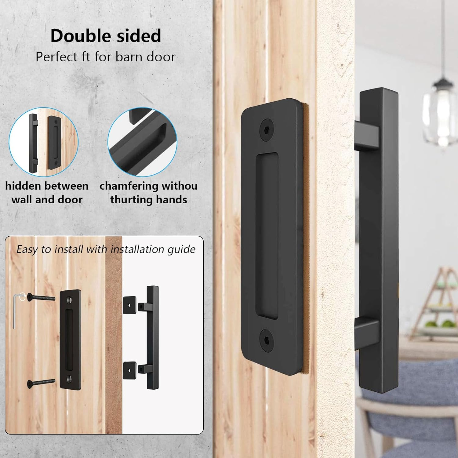 Heavy Duty 12" Sliding Barn Door Handle and Gate Latch Set, Matte Black Carbon Steel Pull Handle for Interior/Exterior Use, Double Sided Sliding Door Handle with Door Latch, Barn Door Lock & Handle image number 1