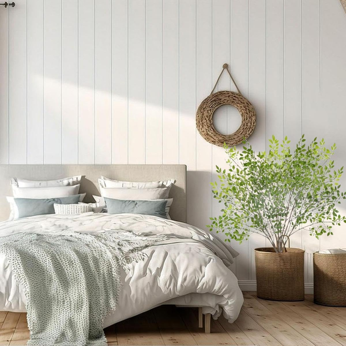 3 PCS Artificial Branches 43.3 Inch Summer Autumn Artificial Bamboo Leaves Fake Faux Plastic Greenery Stem Plants for Indoor Outdoor Table Centerpiece Wedding Garden Home Decor, Green image number 3