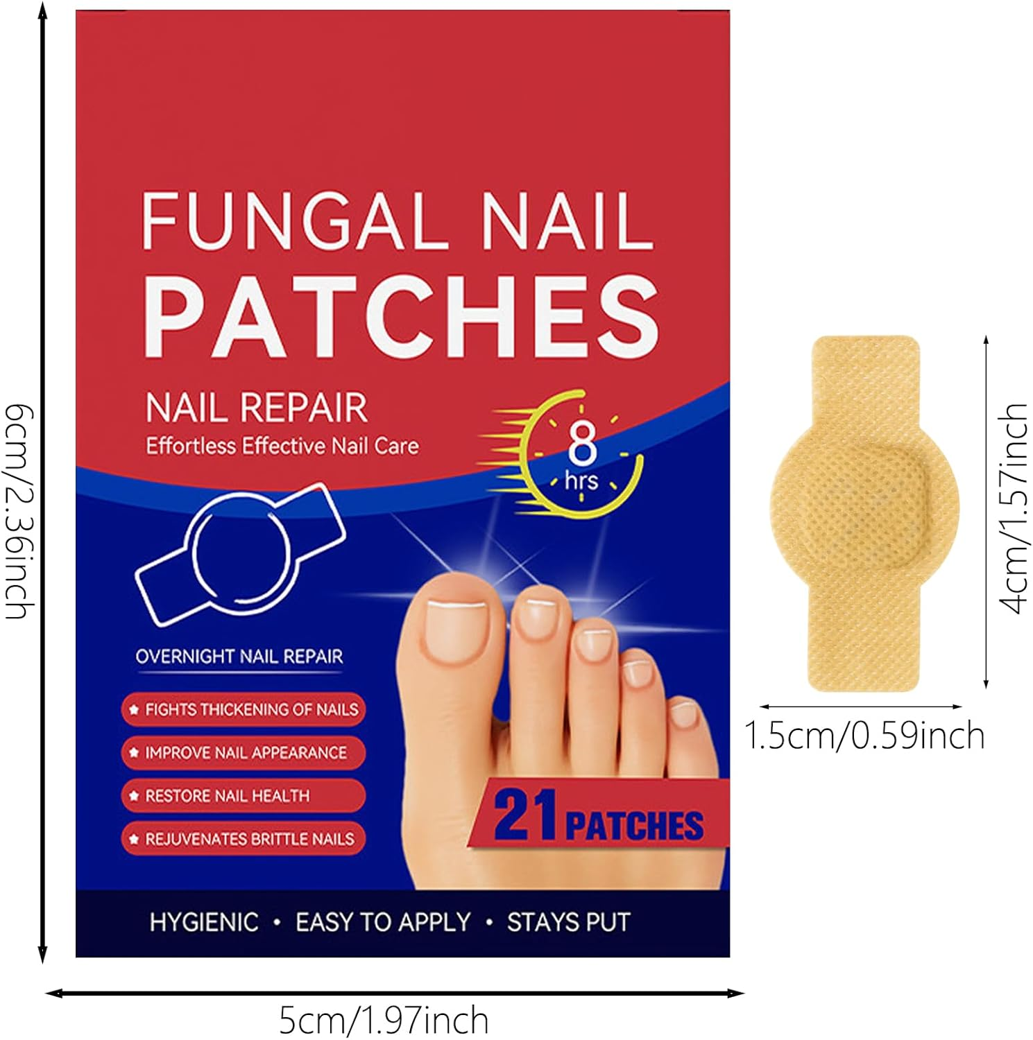 21 Pcs Fungal Nail Patches, Toe Nail Fungus Treatment, Nail Repair Patches for Damaged and Discolored Nails, Overnight Nail Care Solution for People image number 3