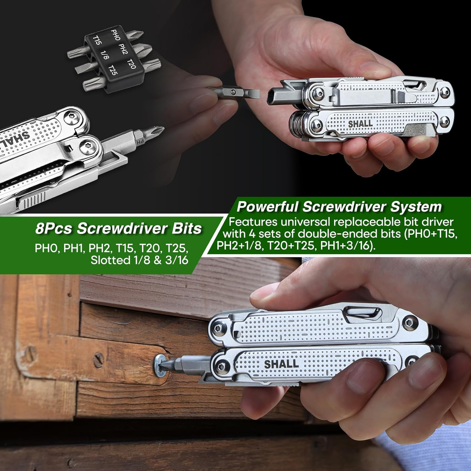 SHALL Multi Tool, 18-In-1 Multitool Pliers, Stainless Steel Multi-Tool Pocket Knife W/Screwdriver Bit, Self-Locking Multipurpose Tool W/Sheath for Camping Fishing Survival Hunting image number 0