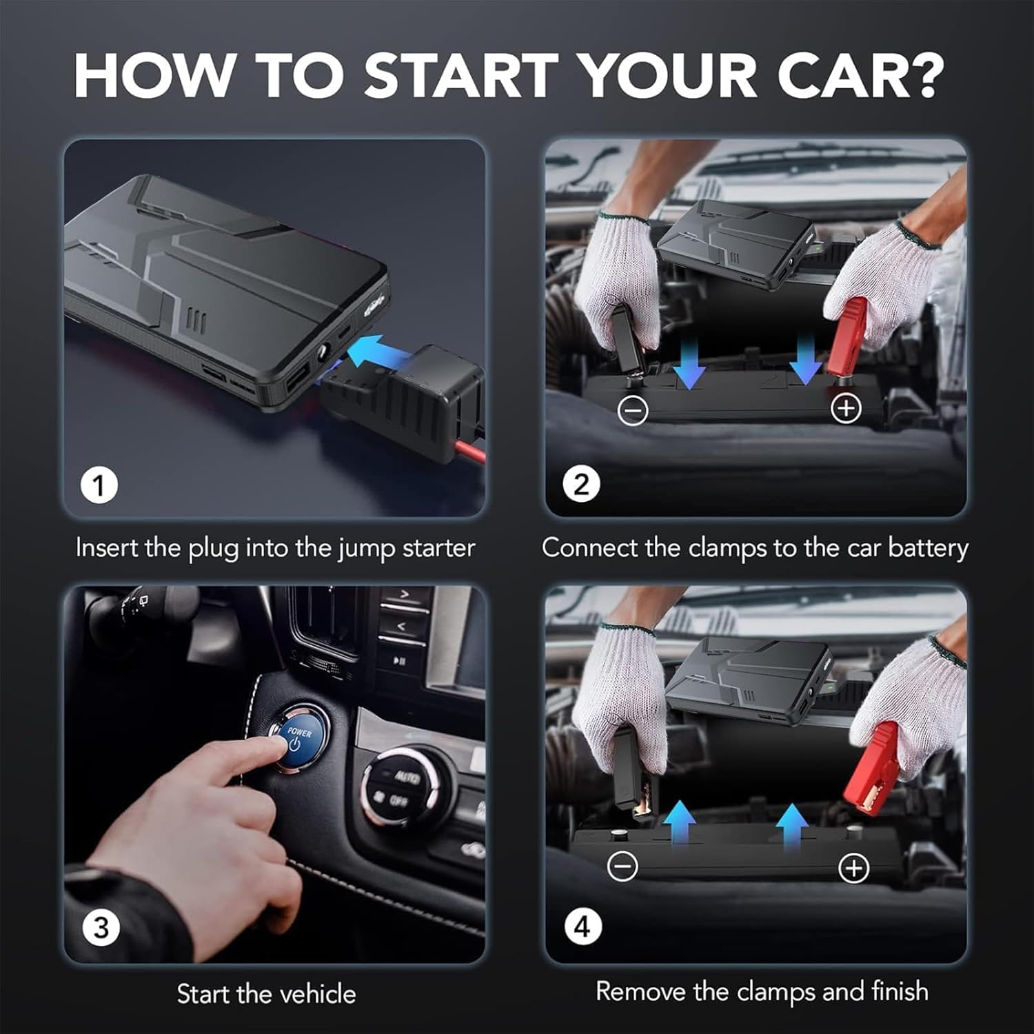 Maiosfy Car Jump Starter 30000Mah Power Bank Portable Battery Pack Starting Device with Smart Clip Protection Emergency Auto Booster for Vehicles SUV 7L Gasoline & 5.5L Diesel (Blue, Standard Size) image number 5