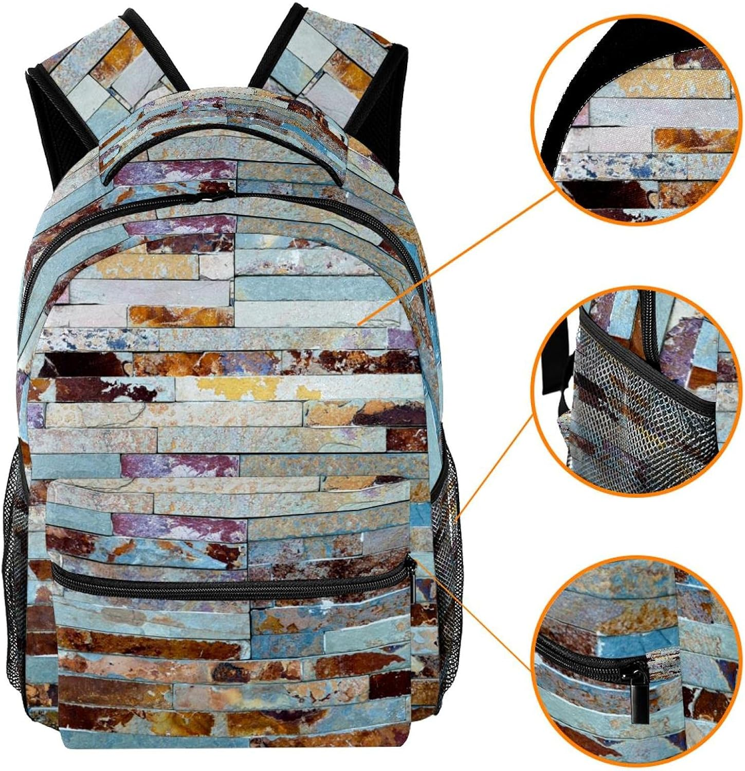 Multicolor Old Grunge Brick Wall Vintage Backpack Students Shoulder Bags Travel Bag College School Tote Backpacks image number 4