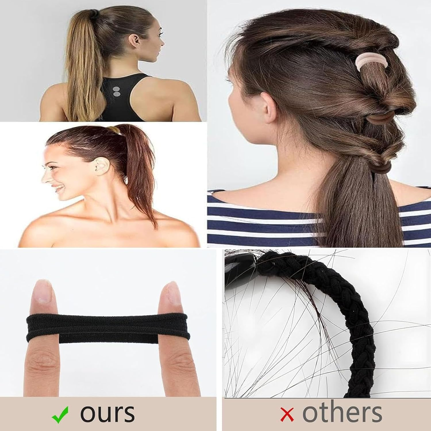 JCKD Pack of 100 Cotton Hair Ties, 4 Cm Seamless Hair Ties, Soft Elastic Hair Bands, Ponytail Holder, Unisex Elastic Hair Ties, Suitable for Women, Girls (5 Colors) image number 2