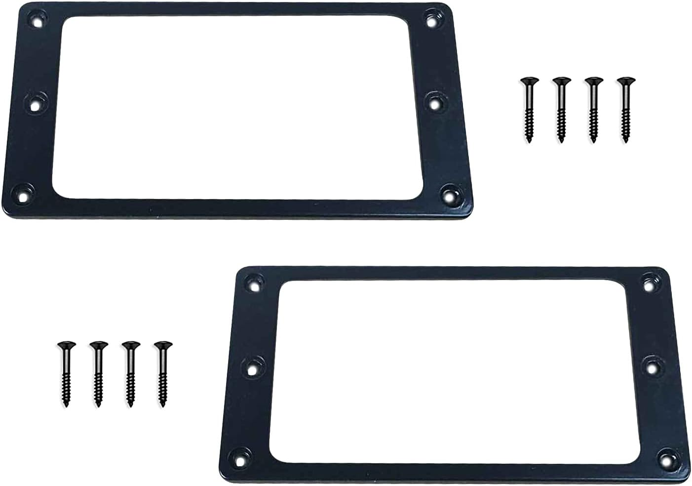 TRADERPLUS Flat Metal Humbucker Pickup Mounting Ring Set Electric Guitar Pickup Frame Mounting Ring with Screws Bridge Neck Pickups Cover Frame Replacement Part (Black) image number 1