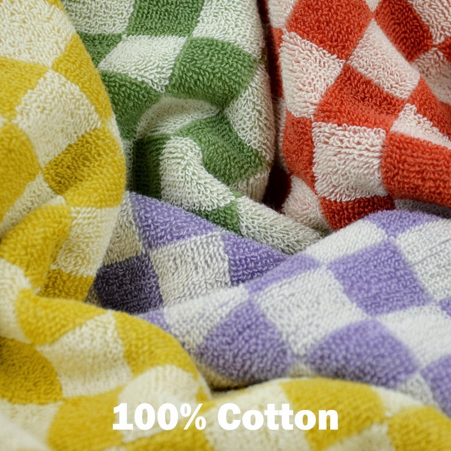 Cotton Wash Cloths Checkered 4 Pack 4 Colors - Bathroom Washcloths for Face Body, 13 X 13 Inches Daily Cleansing Towels image number 2