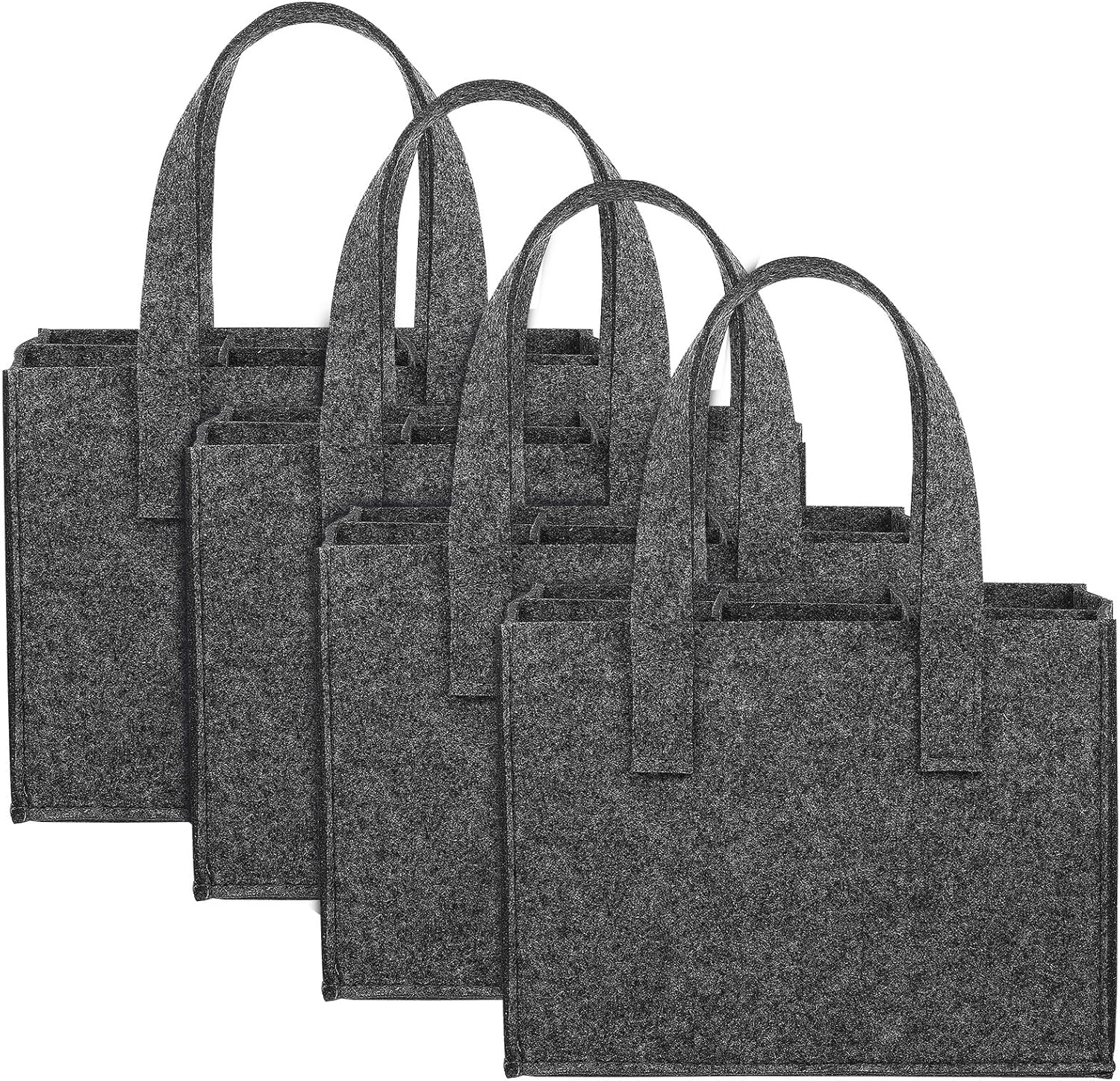 OSOLADY 4Pcs Thick Felt Wine Bottle Tote Bag Carrier with Sturdy Handle for Travel Camping Picnic Soft Felt Storage Handbag Medium Grey Wine Storage Bags image number 2