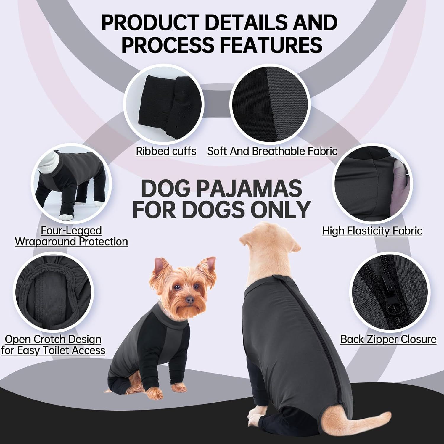 Hjyokuso Dog Pajamas with Zipper, Dog Onesies for Small Medium Large Dogs, Dog Jumpsuit with Legs, Dog Clothes Pjs Nightwear, Dog Leg Surgery Recovery Suit, Dog Sleeve to Prevent Licking Bite -XS-XXL image number 4