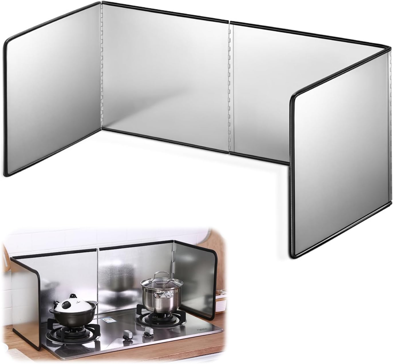 EDINNO Splatter Guard, 4 Sided anti Splatter Shield Guard, Foldable Oil Splatter Screens for Frying, Nonstick Splatter Screen, Stove Heat Insulation Board for Cooking, 11.6 * 30.2 * 12 Inches