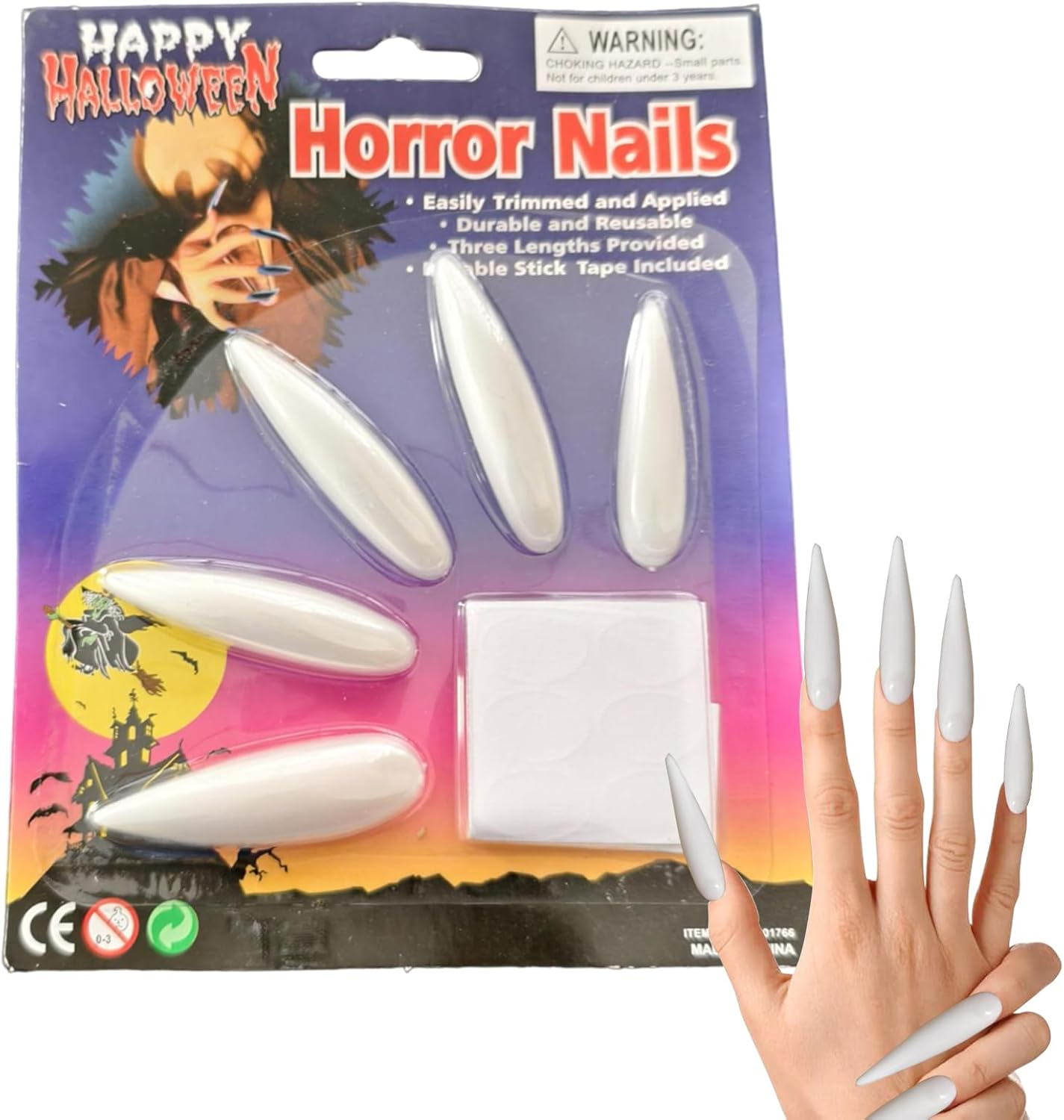 Gothic Press on Nails | Long Creepy False Nails,Gothic Fingernail Decoration for Masquerade Holiday Dress-Up Role Play Haunted House Halloween Party