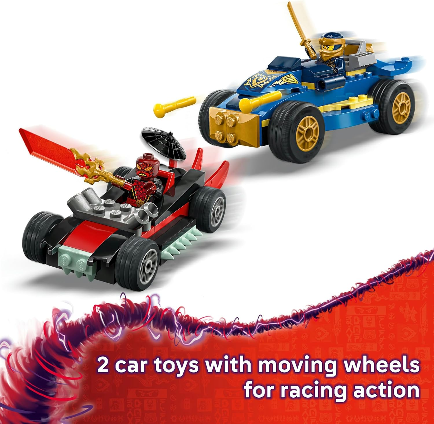 LEGO&reg; NINJAGO&reg; Rogue Vs. Drix Race Car Duel 71840 Ninja Toy Playset with 3 Minifigures, 2 Racing Cars, 2 Ninja Katanas and Reveal Blade, Small Toy for Kids, Boys and Girls Aged 4 Years Old and Up image number 3