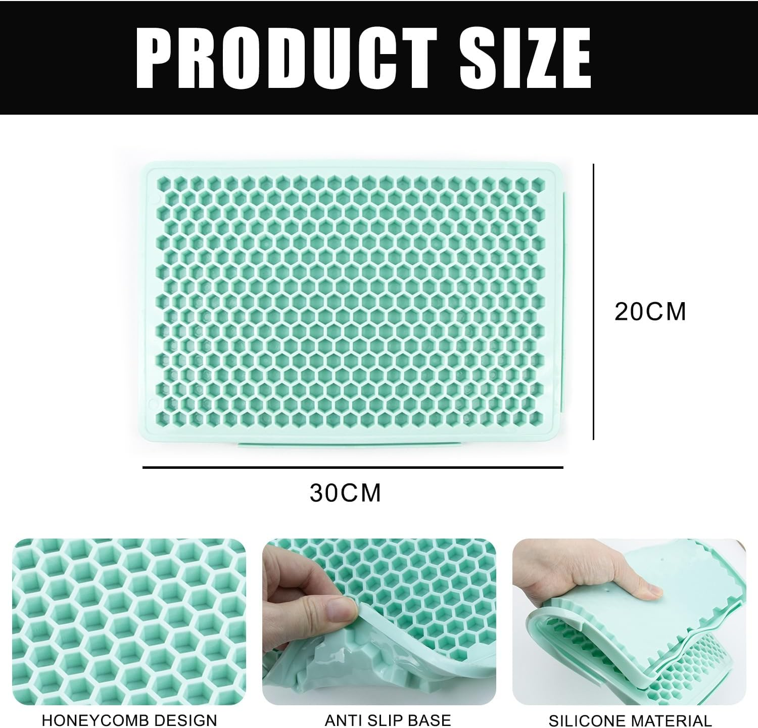 Cat Litter Tray Mat, Honeycomb Design, Cat Litter Tray Mat, Cat Litter Mat, Mat for under Cat Litter, Waterproof and Non-Slip, TPE, Blue, 1 Side Connected image number 2