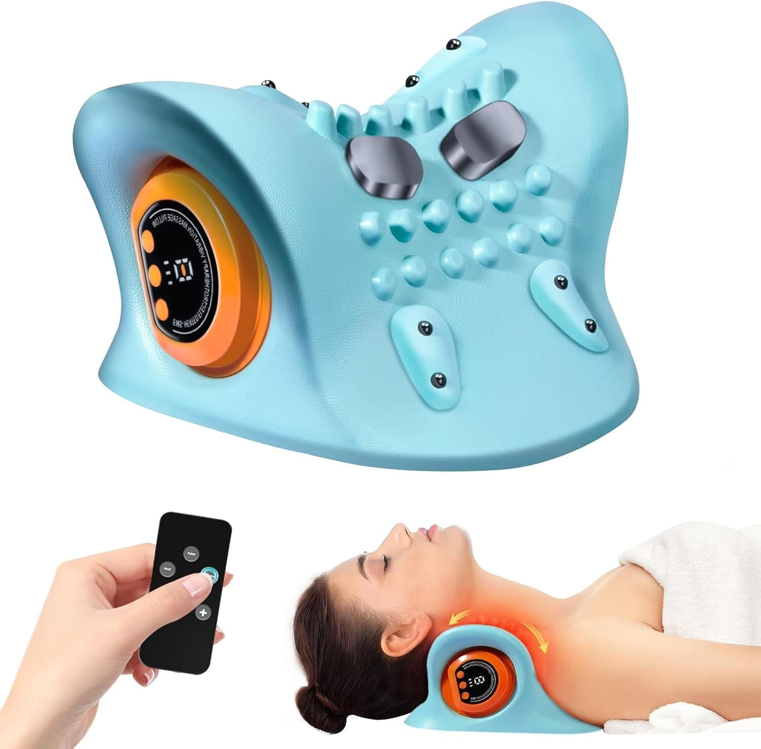 Neck Massager, Neck Stretcher and Shoulder Relaxer with Heat, Portable Cordless Shoulder Cervical Traction Device for Pain Relief Electric Massager Pillows (Blue) image number 6