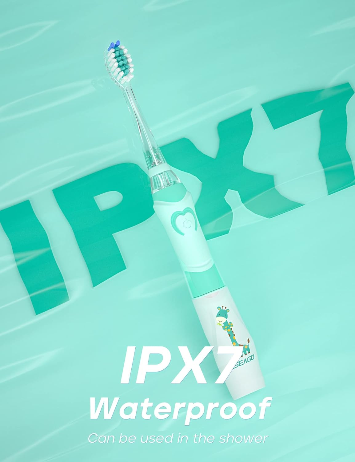 Kids Electric Toothbrush Sonic Toothbrush, Soft Battery Powered Tooth Brush with Smart Timer,Waterproof Replaceable Deep Clean for Kids(Age of 3+)，Travel Toothbrush by SEAGO Sg977(Green) image number 4