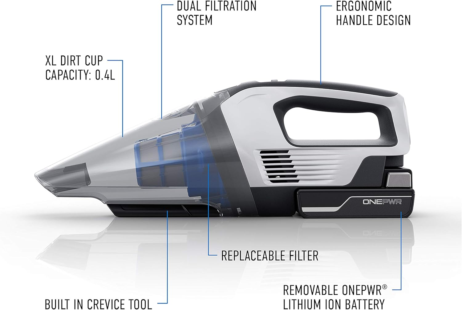 Hoover ONEPWR Cordless Handheld Portable Vacuum Cleaner, Strong Suction, Dual Filtration, Lightweight, 400 Ml Bowl Capacity for Quick and Easy Cleaning (Tool Only) image number 4