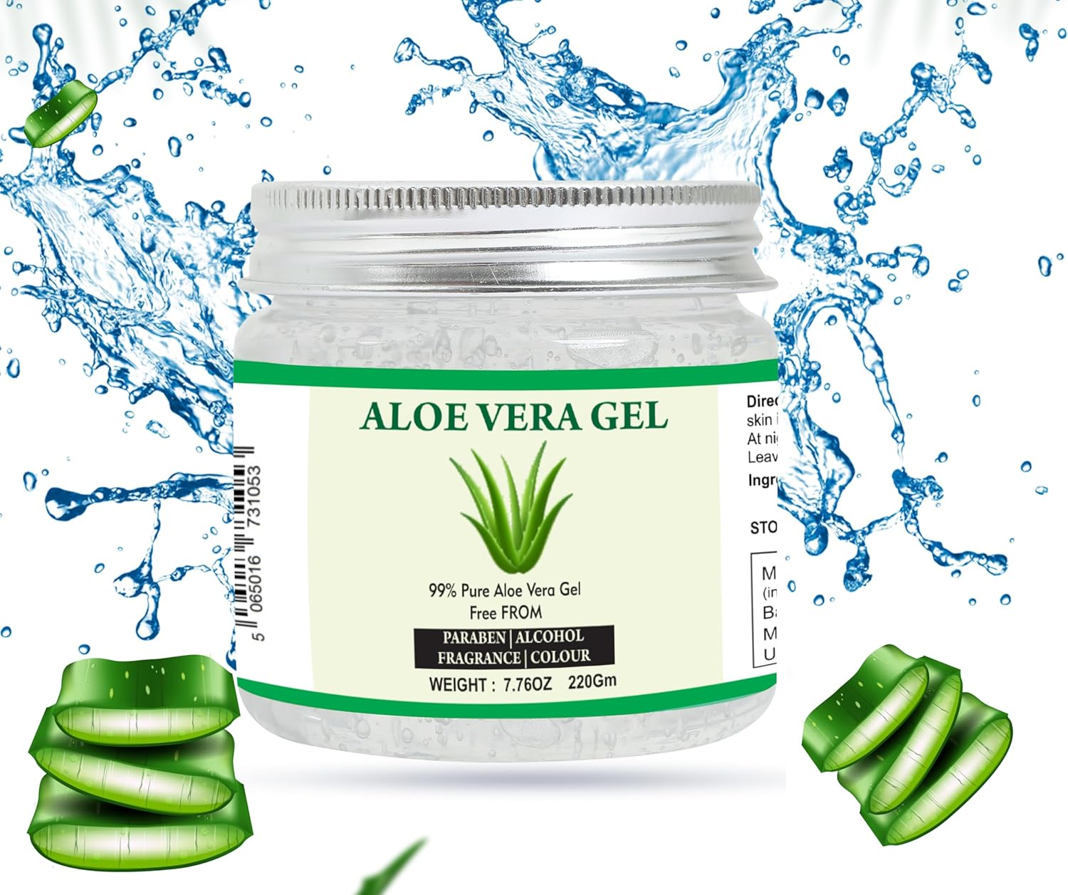 Raslok Aloe Vera Gel | 100% Pure Natural Aloe Gel | for Moisturizing Face Skin & Hair Care,Durable Moisturizing Hydrating Soothing | Non-Sticky (220Gm 7.76 Oz) (220Gm) image number 3