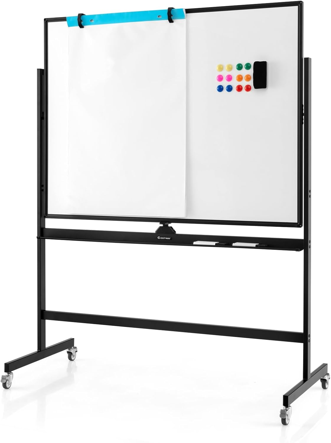 Costway 90 X 120 Cm Mobile Magnetic Whiteboard, Double-Sided Reversible & Lockable Free-Standing Whiteboard, Adjustable-Height, 360&deg; Rolling Dry Erase Board with Flip Chart for School, Office, Home image number 2
