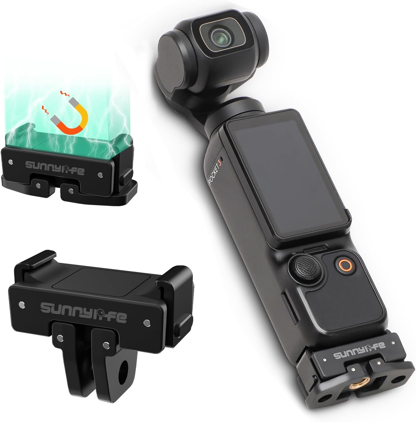Sinyutia Magnetic Mount for Osmo Pocket 3 Accessories, Quick Release Adapter for DJI Osmo Pocket 3 Tripods, Selfie Sticks, Vlogging, with 1/4" Thread & Foldable Connector image number 3