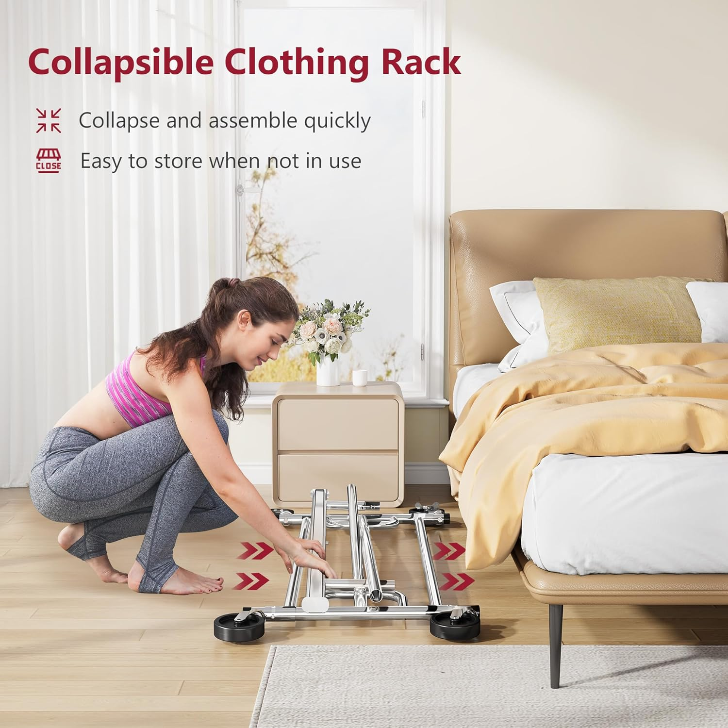 Tajsoon Clothing Rack Heavy Duty Clothes Rack Load 350 LBS, Rolling Clothes Racks for Hanging Clothes with Wheels & Extendable Rod, Collapsible Garment Rack with Bottom Shelf, Commercial, Chrome image number 5