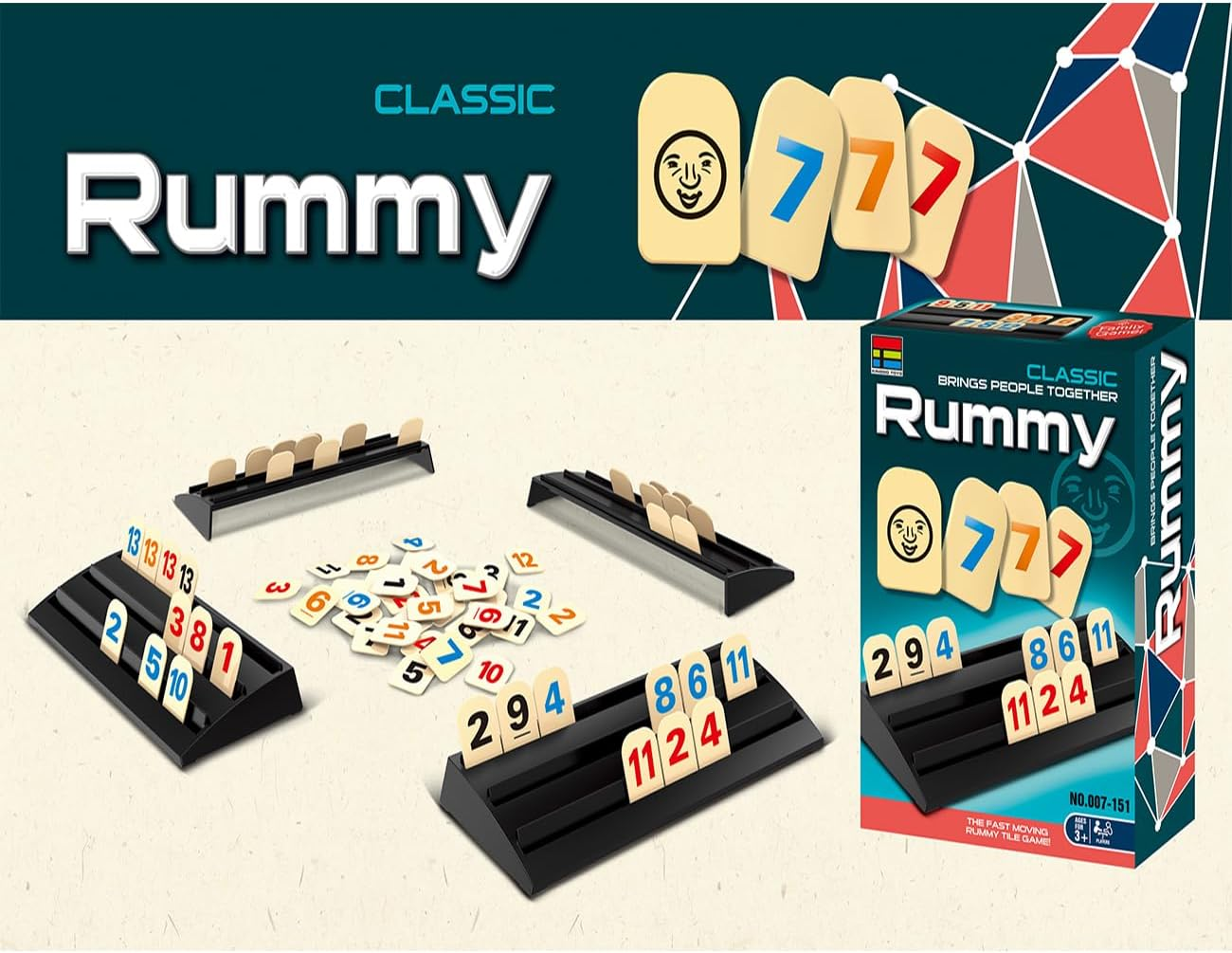 Rummy Tiles Game Set with 4 Double Tier Tile Racks Trays Rummy Cube Playing Racks in Travel Bag for Family Classic Board Games Travel Game Mini Rummy Game for Adult and Kids image number 5