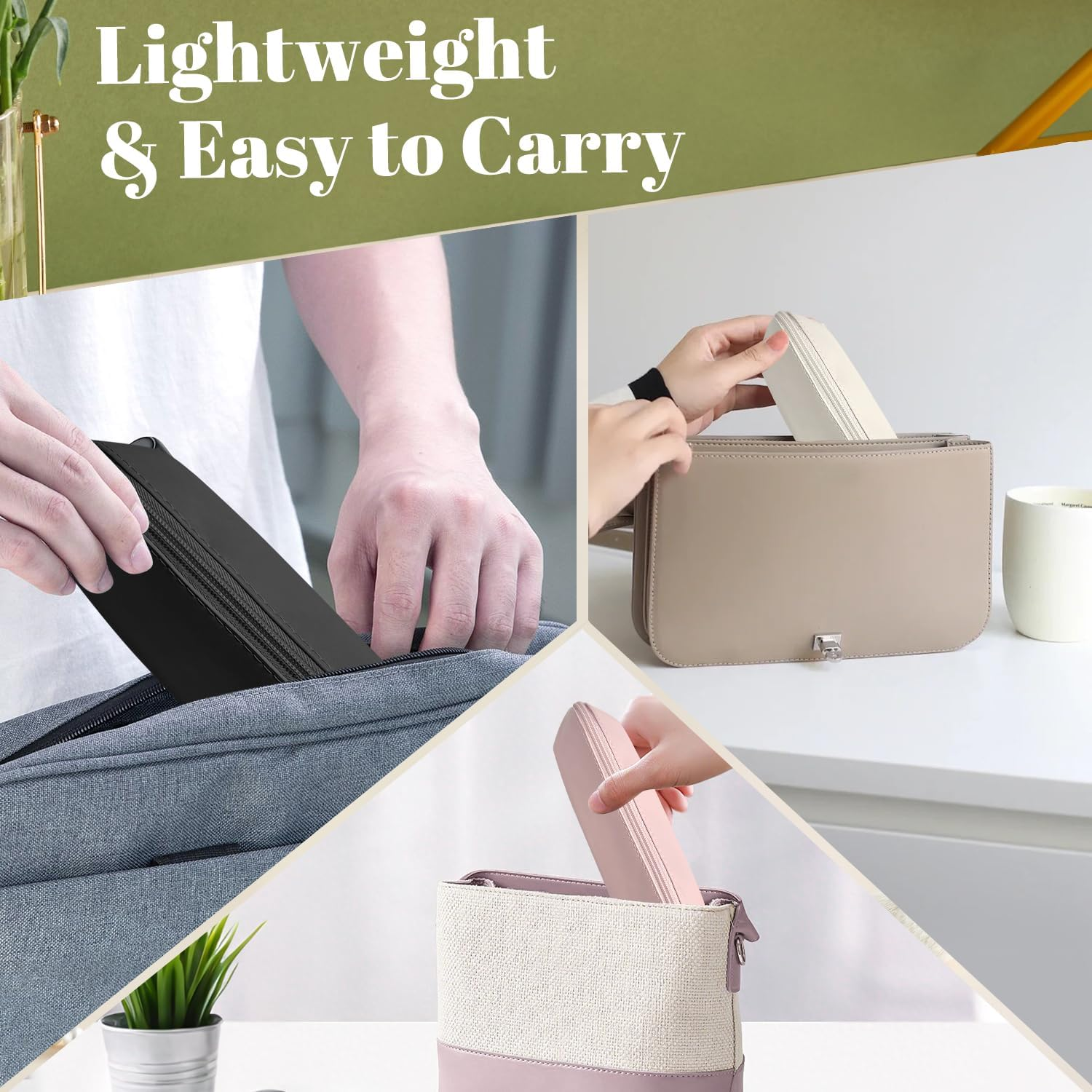 VLYX 3 PCS Makeup Brush Travel Bag Large PU Leather, Waterproof Cosmetic Organizer Zipper Pouch, Portable Anti-Fall Brush Holder for Travel Outdoor Bags image number 4