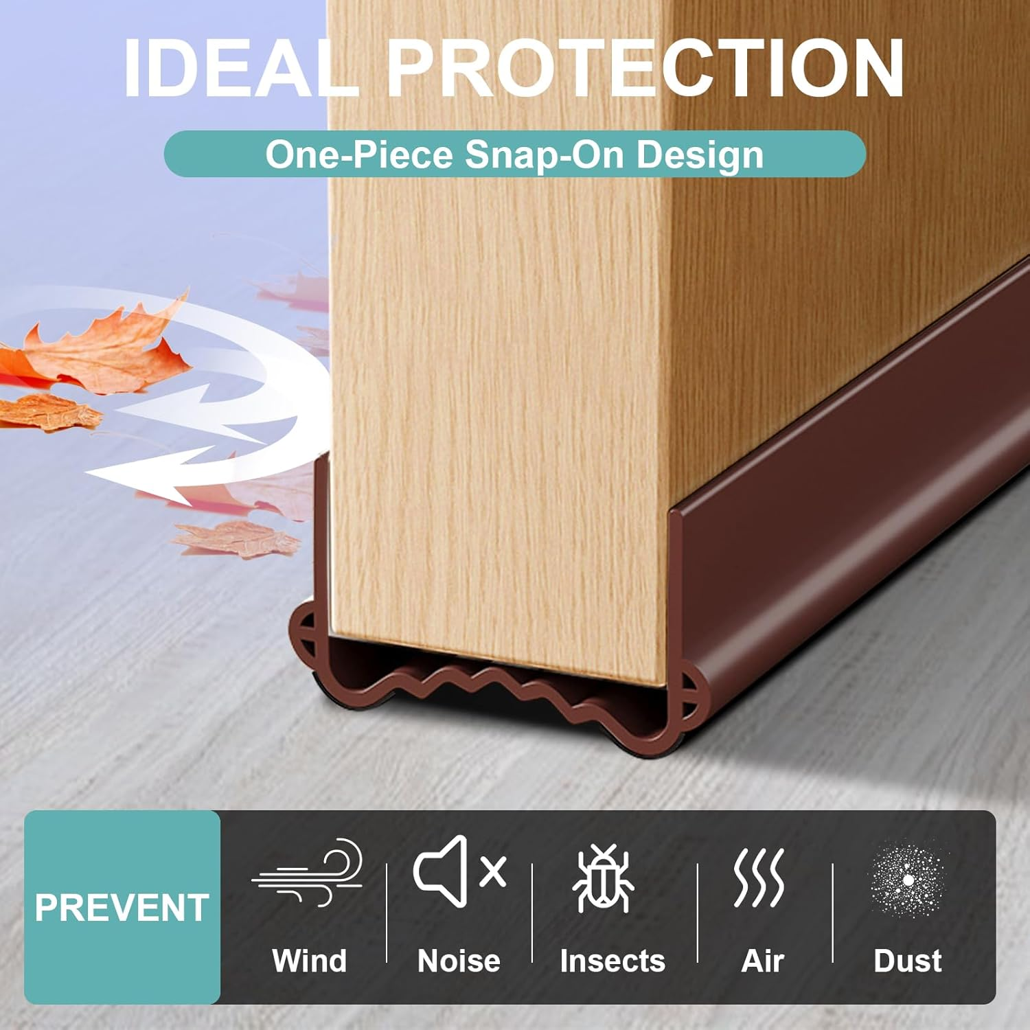 Doublecare 39.37 Inch Door Draft Stopper, Double Weather Stripping, Windproof PVC under Door Seal & Insulator Door Sweep, Insect-Proof Soundproofing Strip, for Exterior/Interior Doors(Brown) image number 3