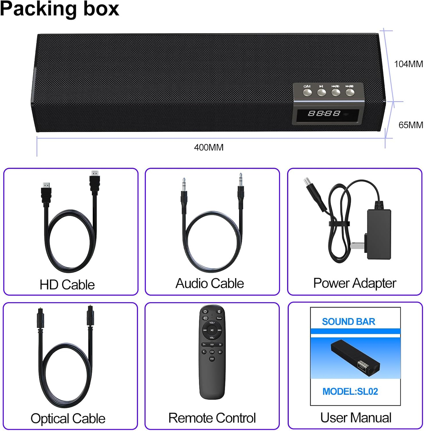 Sound Bar for Smart TV, 50W Bluetooth Soundbar with Optical/Aux/Hd 3D Input, Surround Sound System, Home Theatre Speaker image number 5