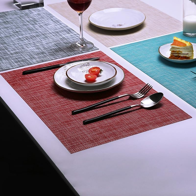 Aoozleny Heat Resistant Placemats Set of 6 &ndash; Waterproof Wipeable Dining Place Mats PVC Woven Coaster Anti-Mildew Placemat Western Placemat Insulated Table Mat (Red) image number 3
