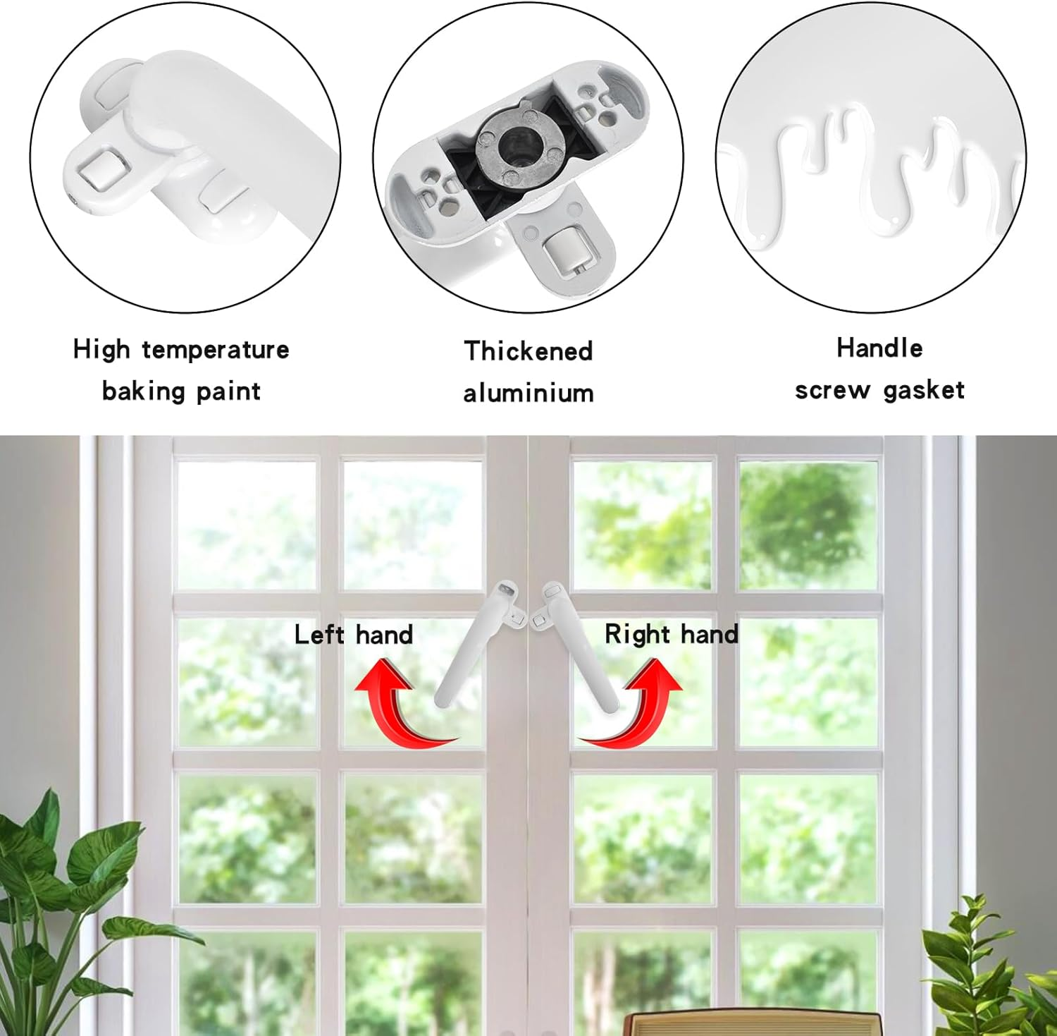 2 Pieces Aluminum Window Handle, Window Handle, Alloy Window Handles, Stainless Steel Sliding Interior and Exterior Window Handle for Door Windows image number 3