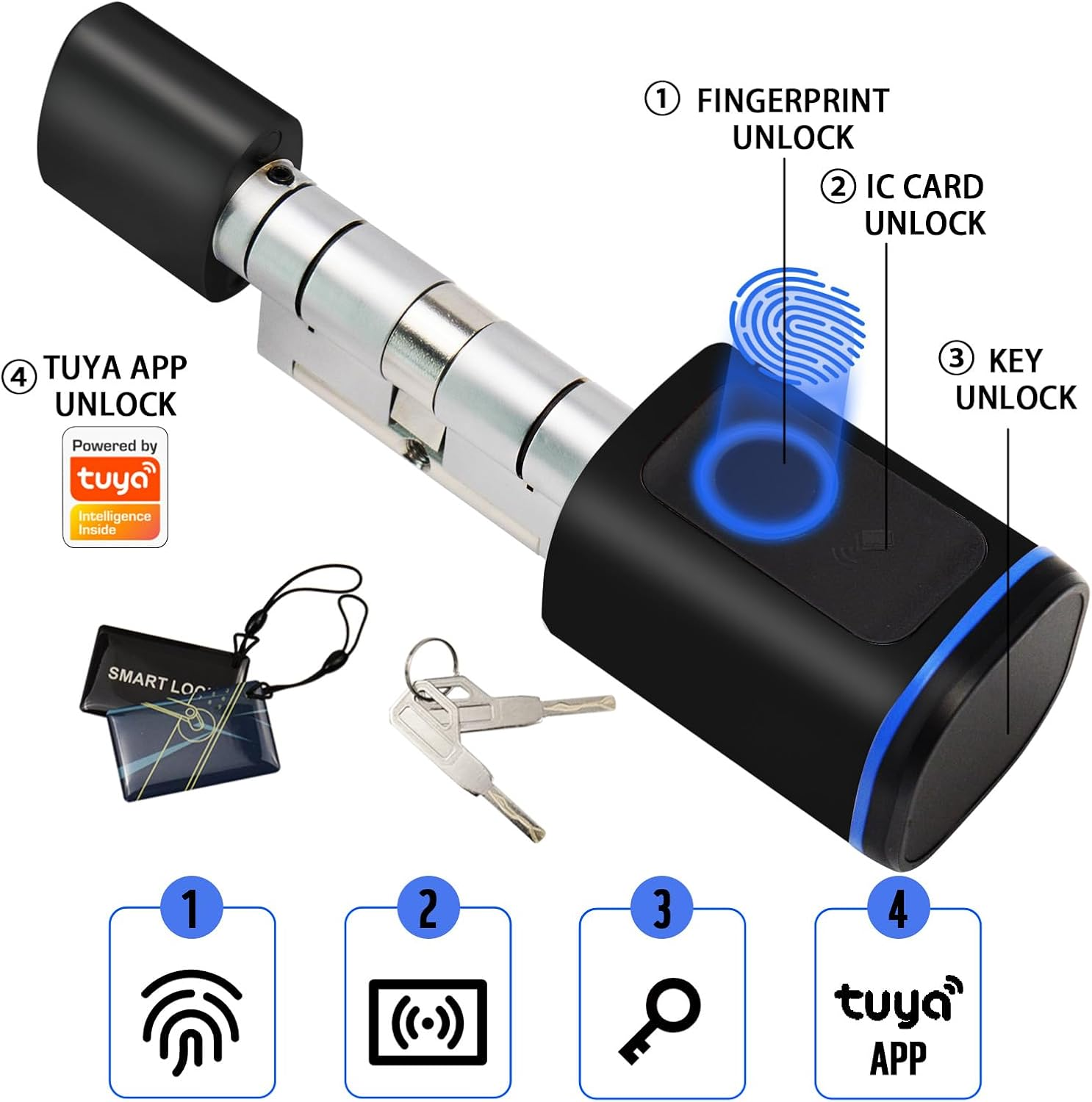 Intelligent Door Locks Fingerprint IC Card Key Cell Phone Application Household Intelligent Electronic Locks Applicable to Wooden Iron Security Door - Black image number 5