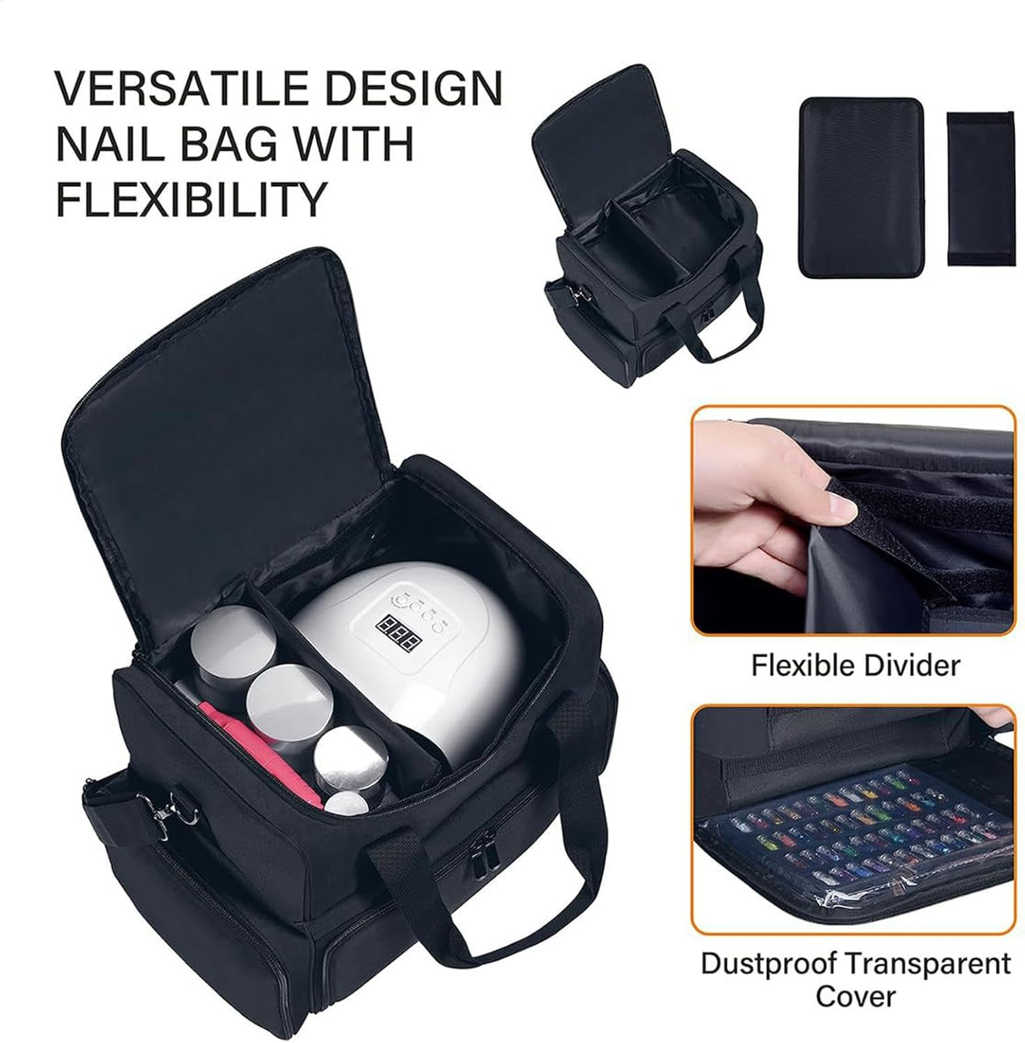 Nail Polish Organizer Bag Holds 70 Bottles& Nail Lamp, Nail Kit Storage Shoulder Bag with 2 Removable Cases, Portable Travel Backpack for Nail Tech Supplies Manicure Tools 39X33.4X22.6Cm image number 2