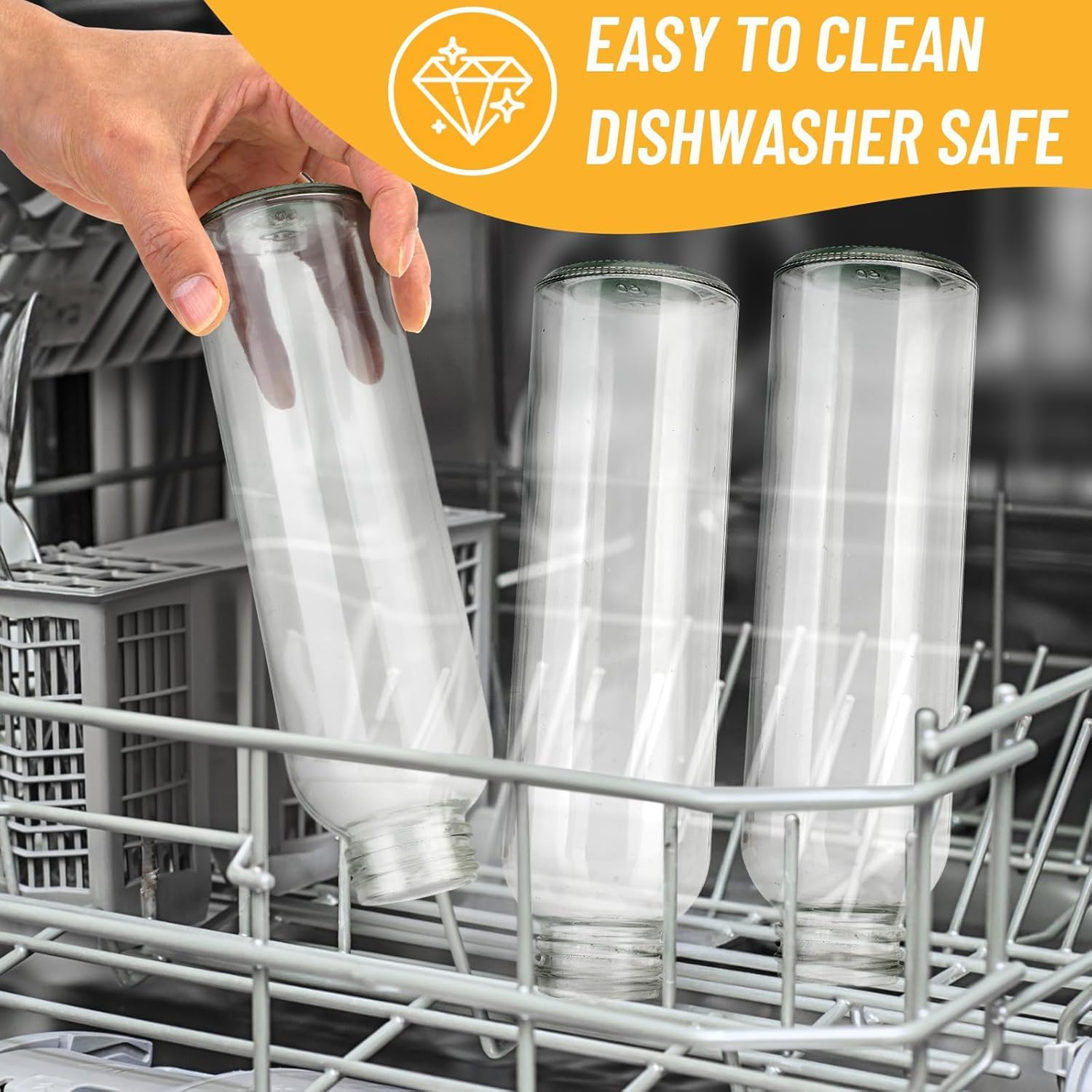 500Ml Glass Water Bottle Set of 6, Reusable Glass Juice Containers with Ice Cube Mold Funnel for Home, Office, Gym & Outdoors, Beverage Storage Containers for Refrigerator-Bpa Free, 100% Leak Proof