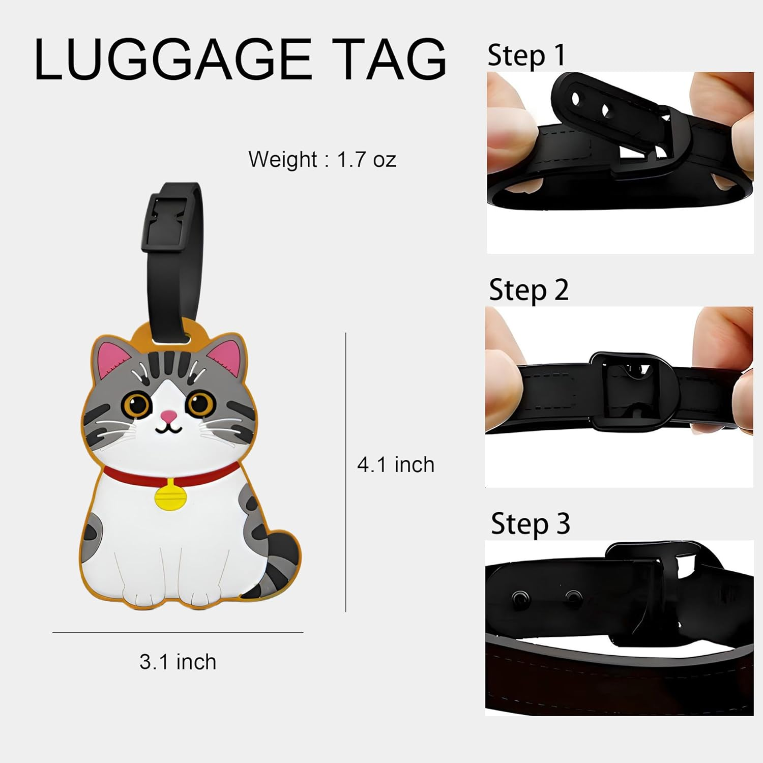 Luggage Tags for Suitcases Cute Cat Silicone Travel ID Tags for Luggage Backpack & Baggage Durable Cartoon Animal Bag Tag for Adults & Teens, American Shorthair Cat - A