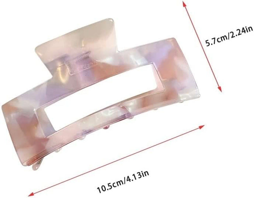 2PC Large Rectangular Hair Claw Clip for Thick Hair - Marble, Opal, Multicolour Design (Marble Pink & Dark Leopard)