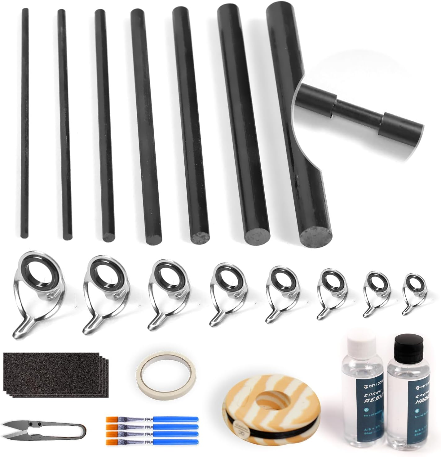 OJY&DOIIIY Fishing Rod Repair Kit, All-In-One Supplies for Fishing Pole Eyelets Replacement with Rod Guides,Epoxy Glue,Wrapping Thread and Tape